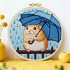 Rainy Day Hamster Embroidery Kit – Cute Umbrella Hamster DIY Hand Embroidery Set ☔🐹💙