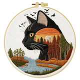 Black Cat Sunset Embroidery Kit