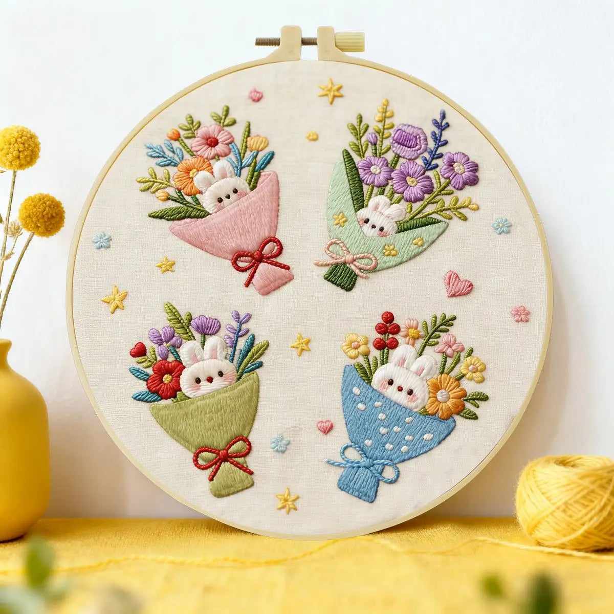 Bunny Flower Bouquets Embroidery Kit