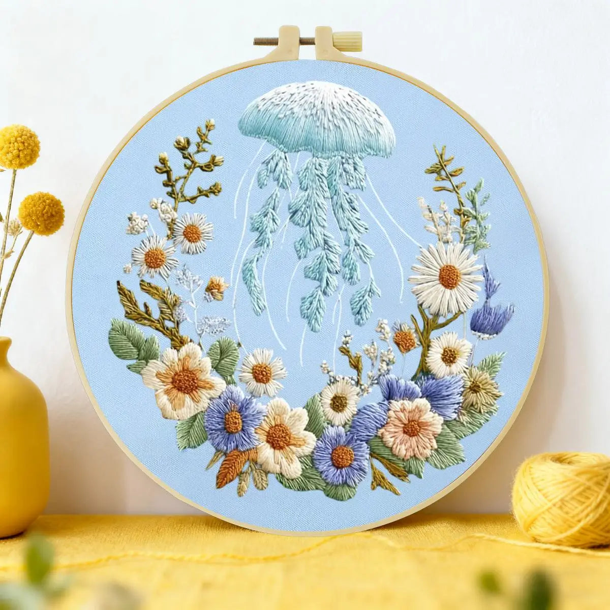 Moonlit Jellyfish Floral Embroidery Kit 🌊🪼🌼