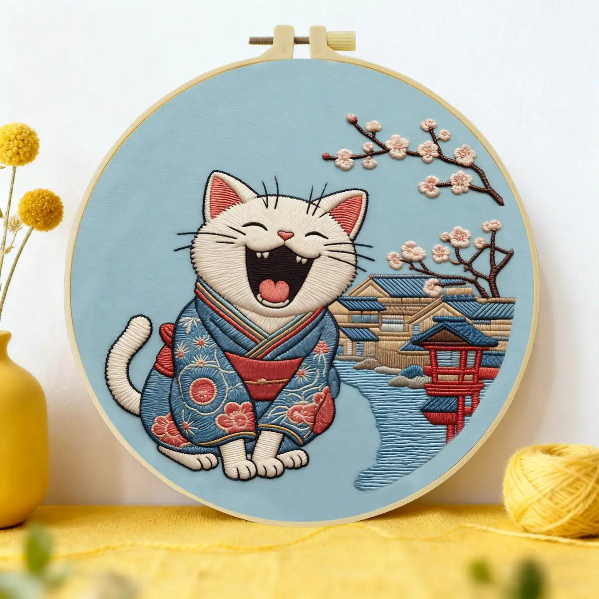 Smiling Kimono Cat Embroidery Kit