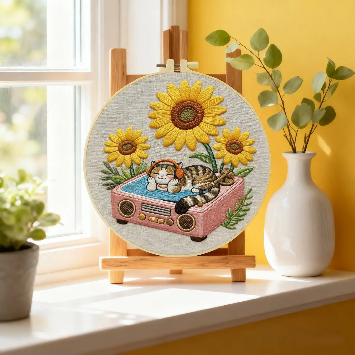 Sunflower DJ Cat Embroidery Kit