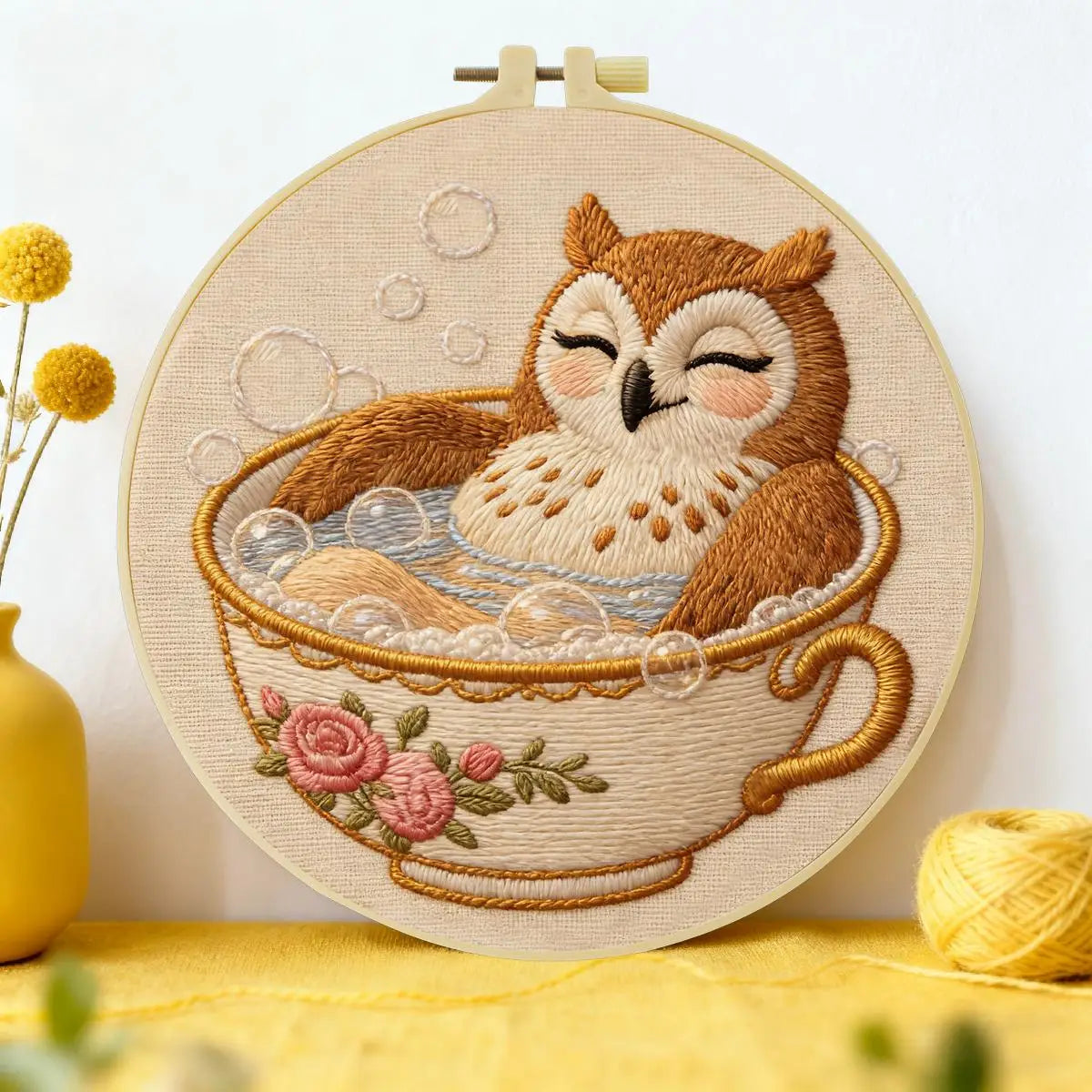 Cozy Owl Teacup Embroidery Kit