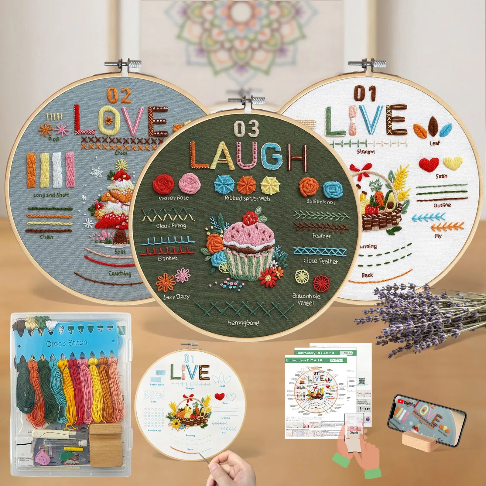 Love, Laugh & Live Beginner Embroidery Kit
