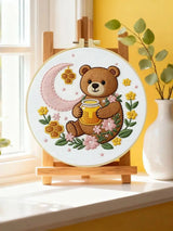 Moonlit Honey Bear Embroidery Kit – Cute Teddy Bear DIY Hand Embroidery Hoop Art Set