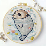 Cute Baby Seal Embroidery Kit – Kawaii Ocean Animal DIY Hand Embroidery Set