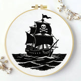 Black Pirate Ship Embroidery Kit – Skull & Crossbones Nautical Design