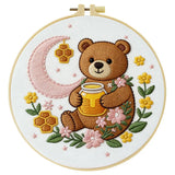 Moonlit Honey Bear Embroidery Kit – Cute Teddy Bear DIY Hand Embroidery Hoop Art Set