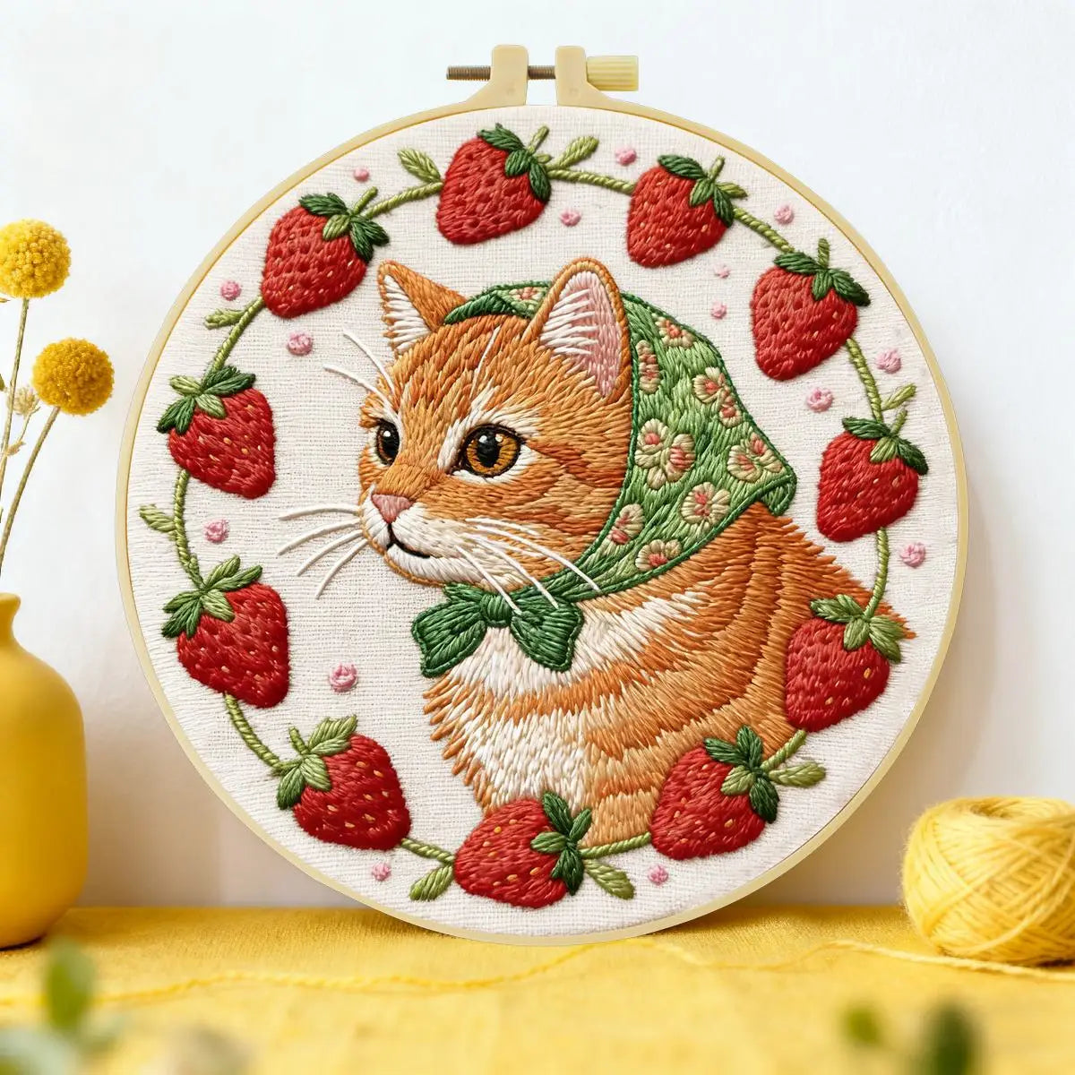 Strawberry Cat Embroidery Kit