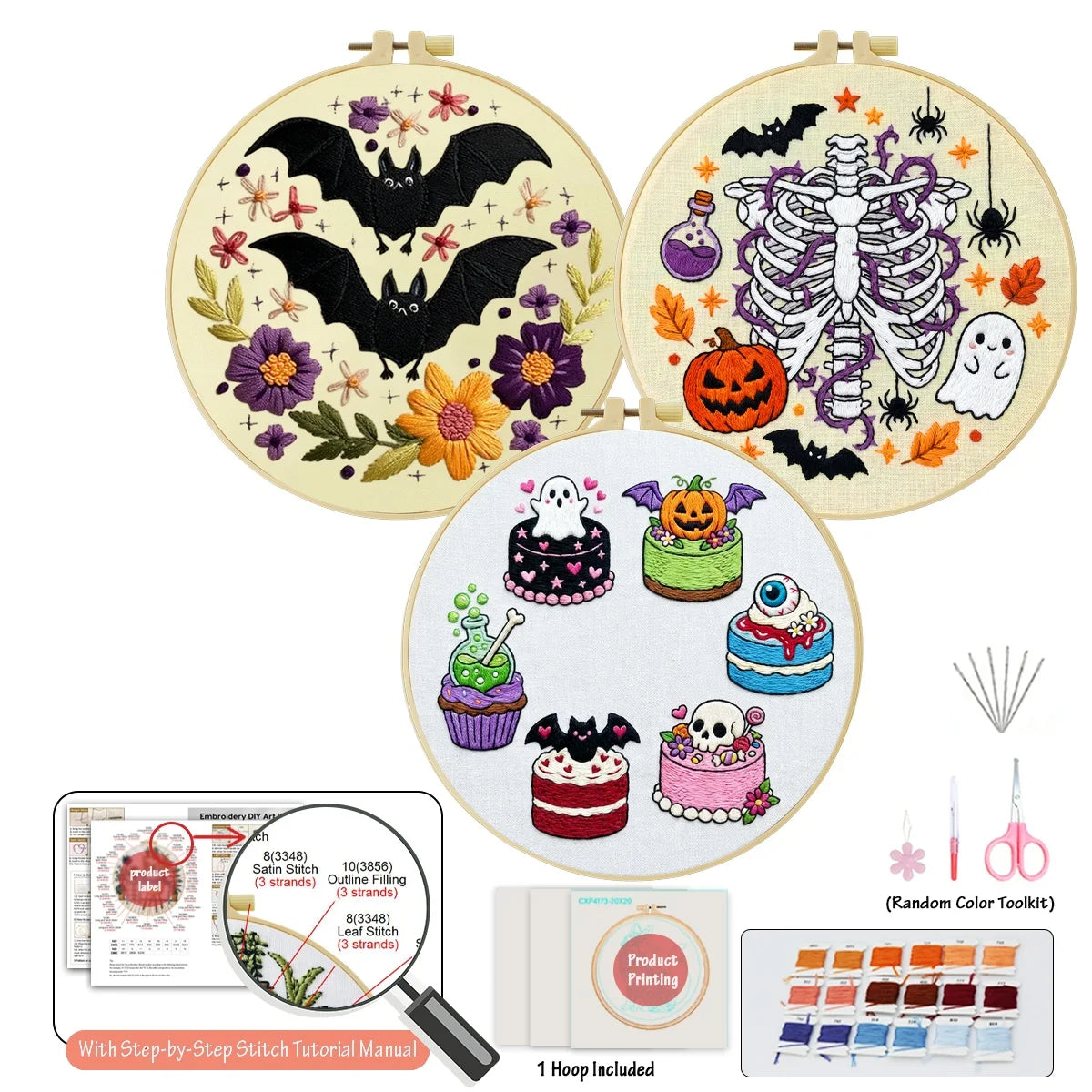 Spooky Halloween Embroidery Kit – 3 Designs