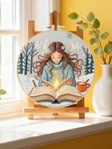 Winter Girl Reading Embroidery Starter Kit DIY – Beginner Cozy Book-Themed Hand Embroidery Kit