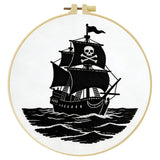 Black Pirate Ship Embroidery Kit – Skull & Crossbones Nautical Design