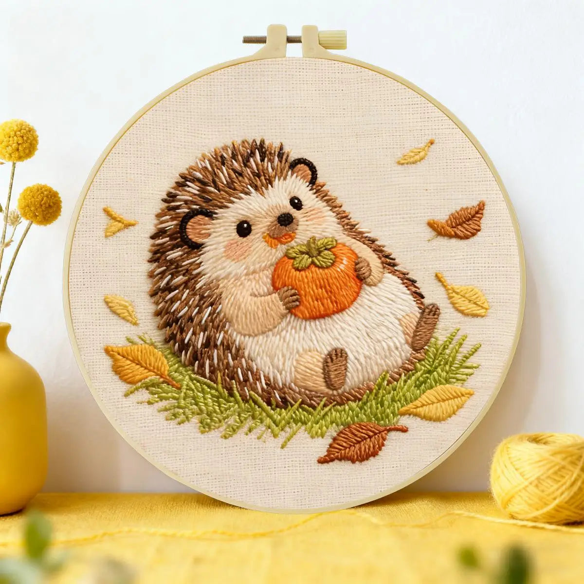 Cute Autumn Hedgehog & Pumpkin Embroidery Kit