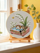 Cozy Cat & Lily of the Valley Embroidery Kit