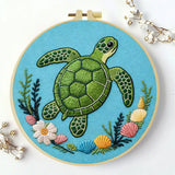 Sea Turtle Embroidery Kit – Coastal Ocean & Seashell Design