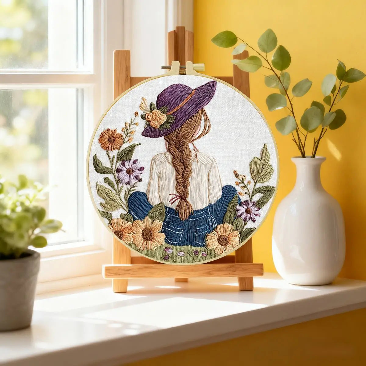 Wildflower Girl Embroidery Kit – Cottagecore Floral Maiden DIY Hand Embroidery Hoop Art Set