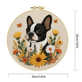 Boston Terrier Embroidery Kit – Floral Puppy DIY Hand Embroidery Hoop Art Set