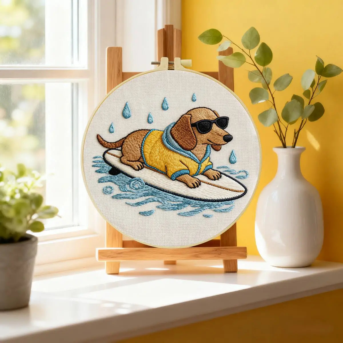 Surfing Dachshund Embroidery Kit