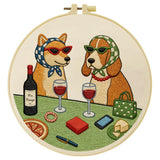 Wine & Whiskers Embroidery Kit – Stylish Dog Friends DIY Hand Embroidery Set 🍷🐶✨