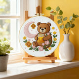 Moonlit Honey Bear Embroidery Kit – Cute Teddy Bear DIY Hand Embroidery Hoop Art Set